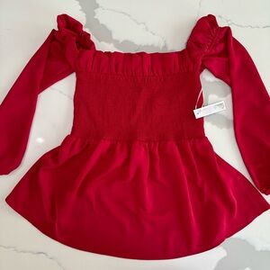 Smocked Peplum Blouse Ruffled Red Cold Shoulder NWT